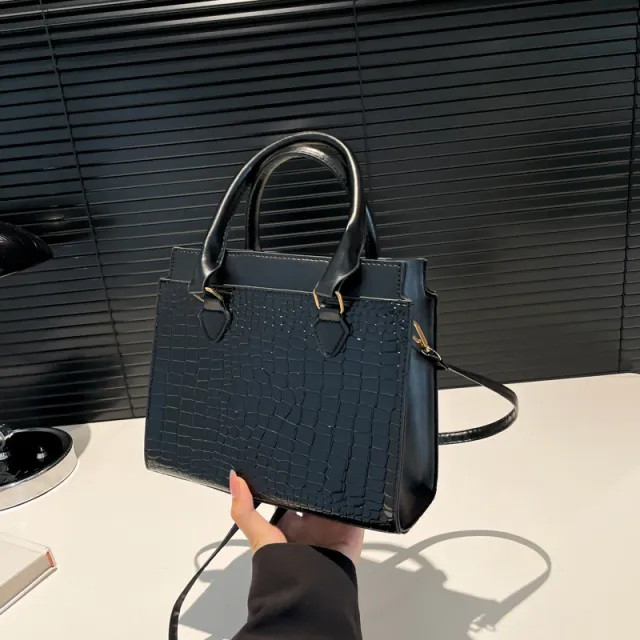 Large capacity Textured Commuter Tote Pattern Shoulder Messenger Bag Black - Shop at LoveMi