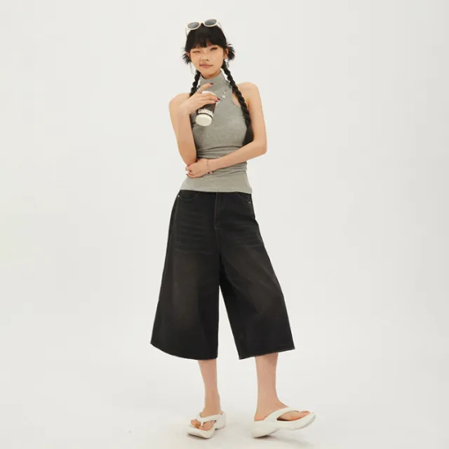 American Retro High Waist Loose Wide Leg Pants Versatile Cropped Pants Shorts Straight Gray - Shop at LoveMi