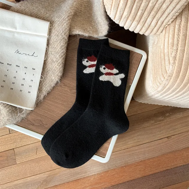 Women's Socks Winter Thickening Wool Socks Cartoon Scarf Black - Shop at LoveMi