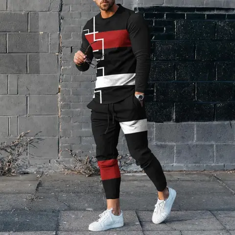 Men's Sports and Leisure Suit Pullover Round Neck Long