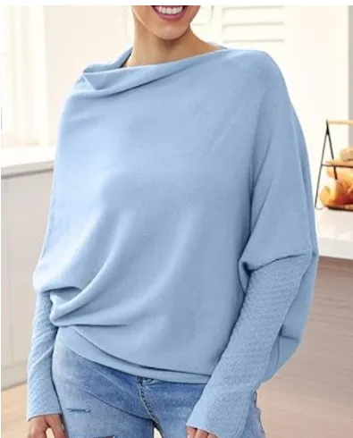 Solid Color Round neck Comfortable Temperament Knitted Sweater Light Blue - Shop at LoveMi