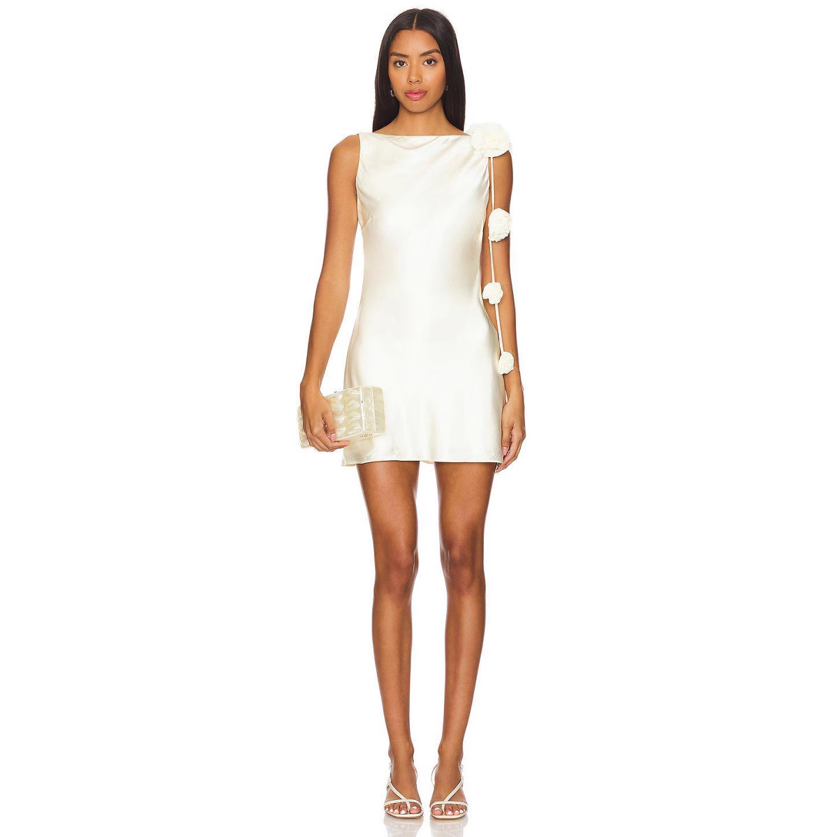 Solid Color Hot Girl Short Skirt Sleeveless Flower Design Sense Backless Dress