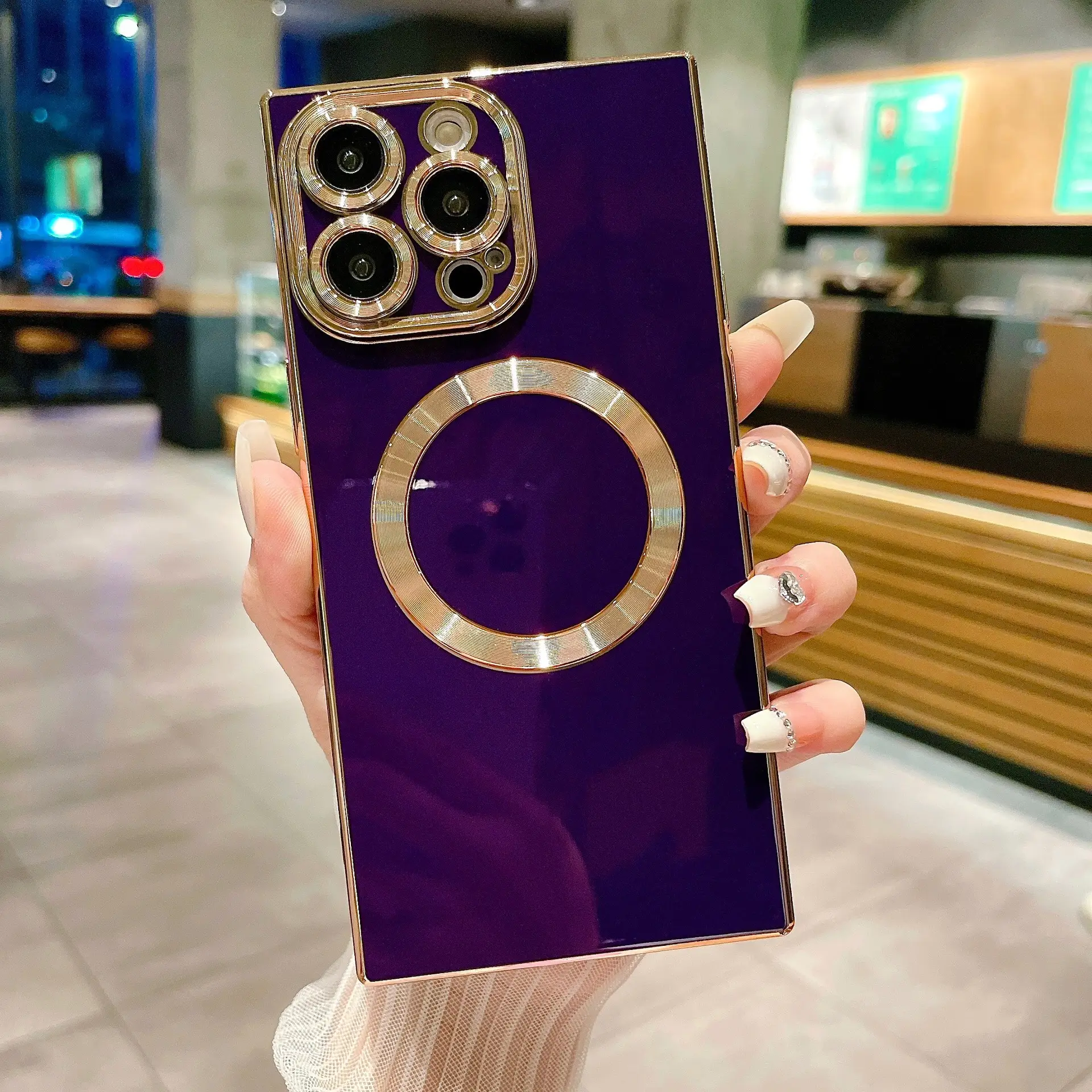 Electroplating Square Magnetic Phone Case Solid Color