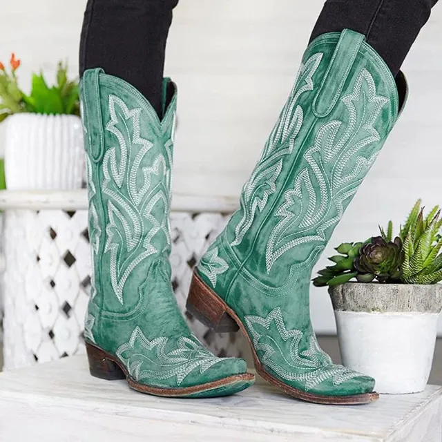 Plus Size Embroidered Pointed Women's Long Rider Boots Red - Shop at LoveMi
