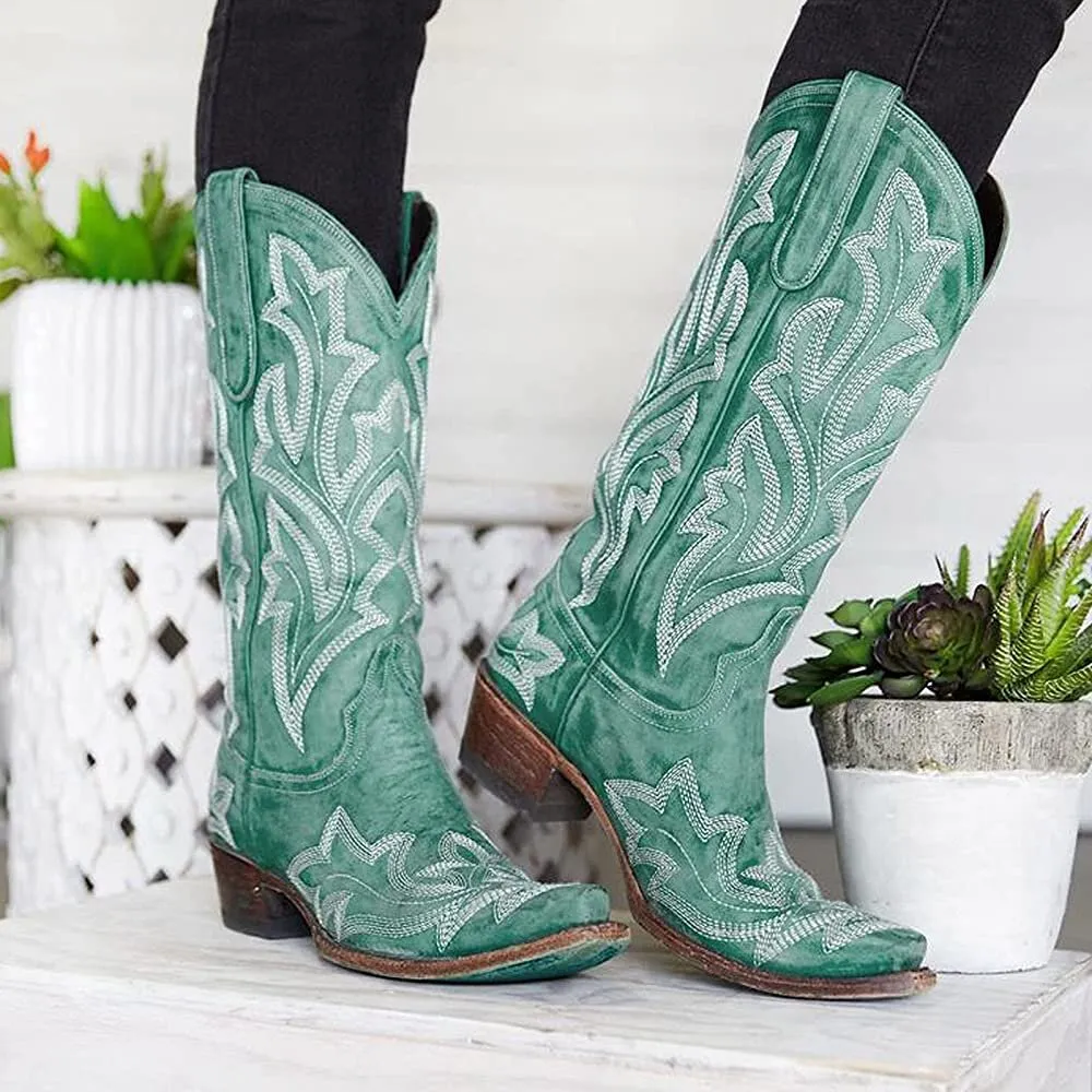 Plus Size Embroidered Pointed Women's Long Rider Boots - Red