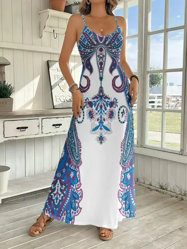 Dress V neck Sleeveless Jumpsuit Print White - Shop at LoveMi