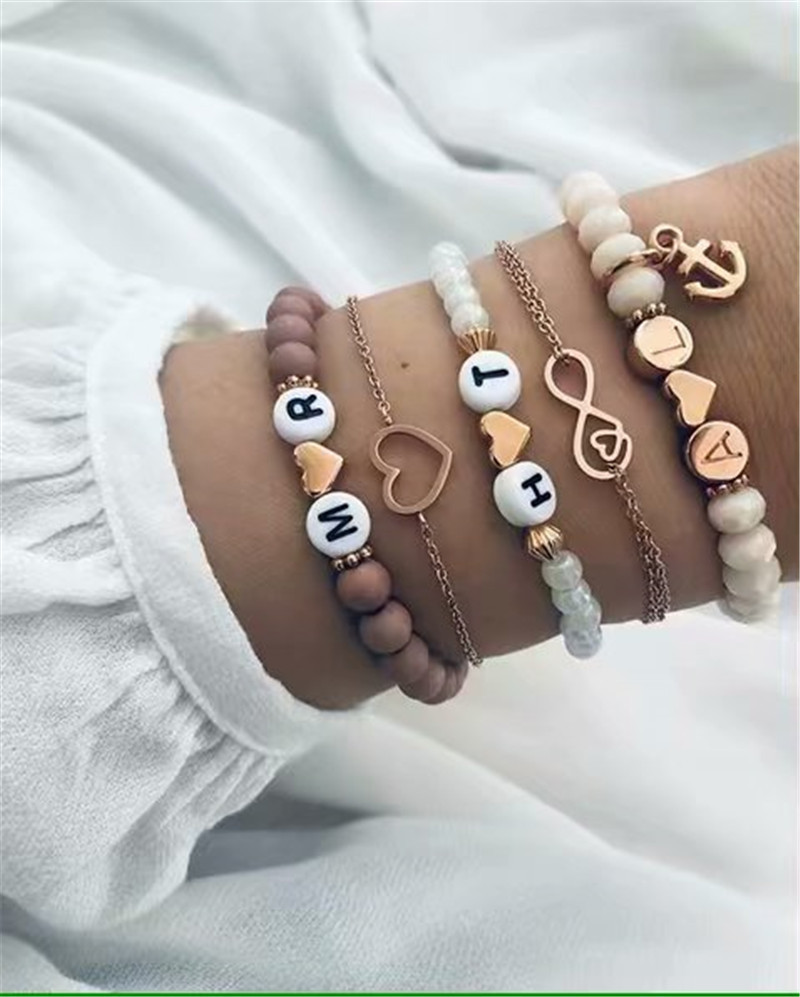 European And American Style Minimalist Braided Beaded Moon Shell Bracelet Set For Women