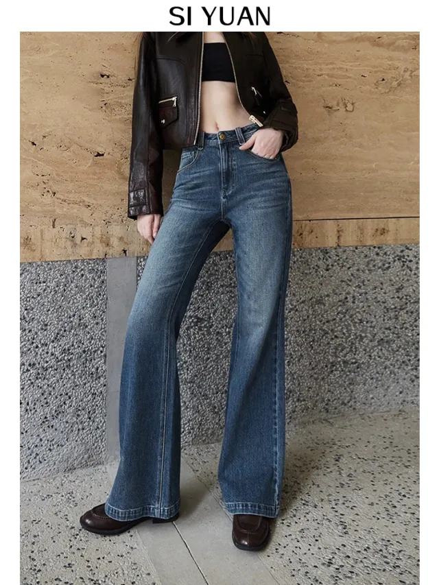 Tencel Four sided Elastic Skinny High Waist Mopping Retro Slim Jeans Dark Blue - Shop at LoveMi
