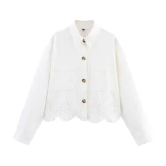 European And American Style Hollow Embroidered Jacket Wide Leg Trousers - Top - View 1