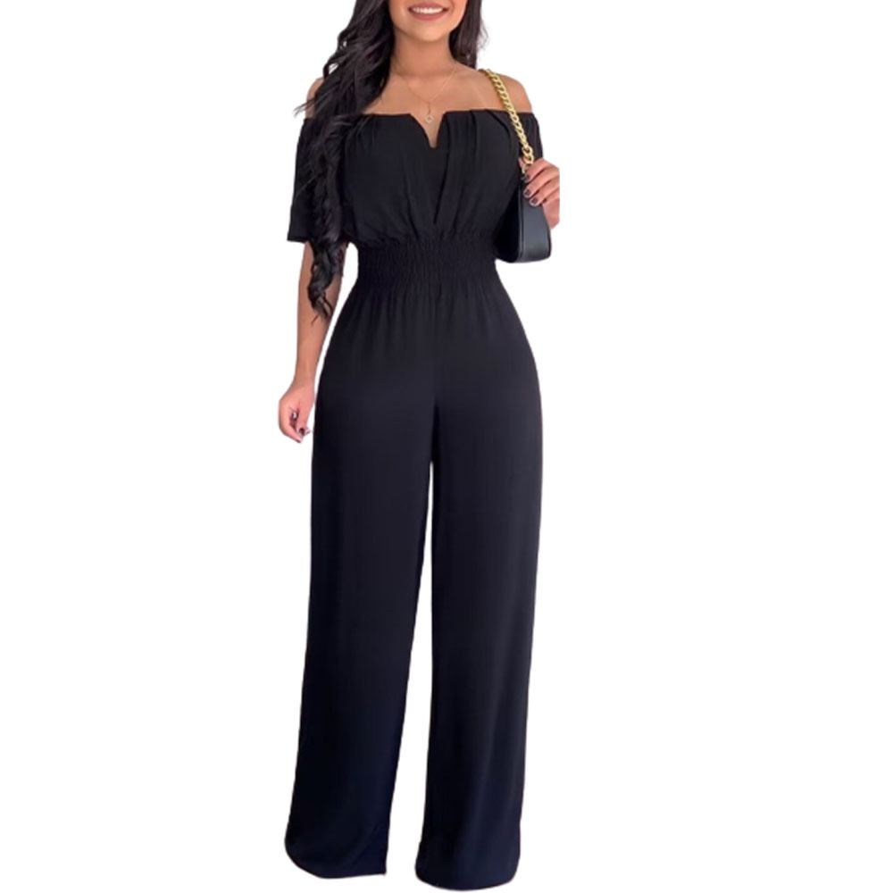 Women's Off-neck Waist Trimming Loose Straight Jumpsuit - Image 9