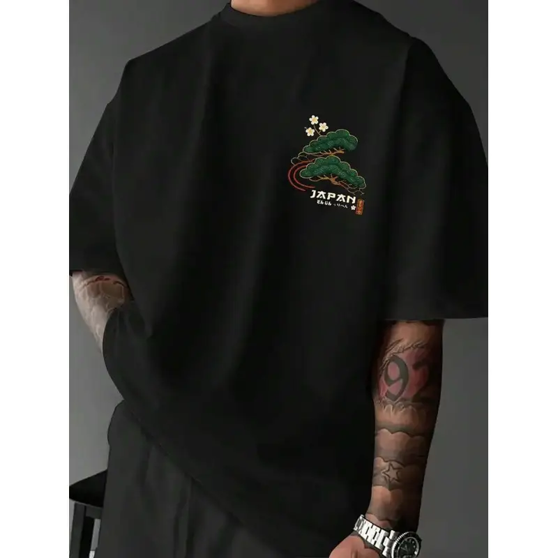 Men's Casual Versatile Simple Japanese Crane Print Top