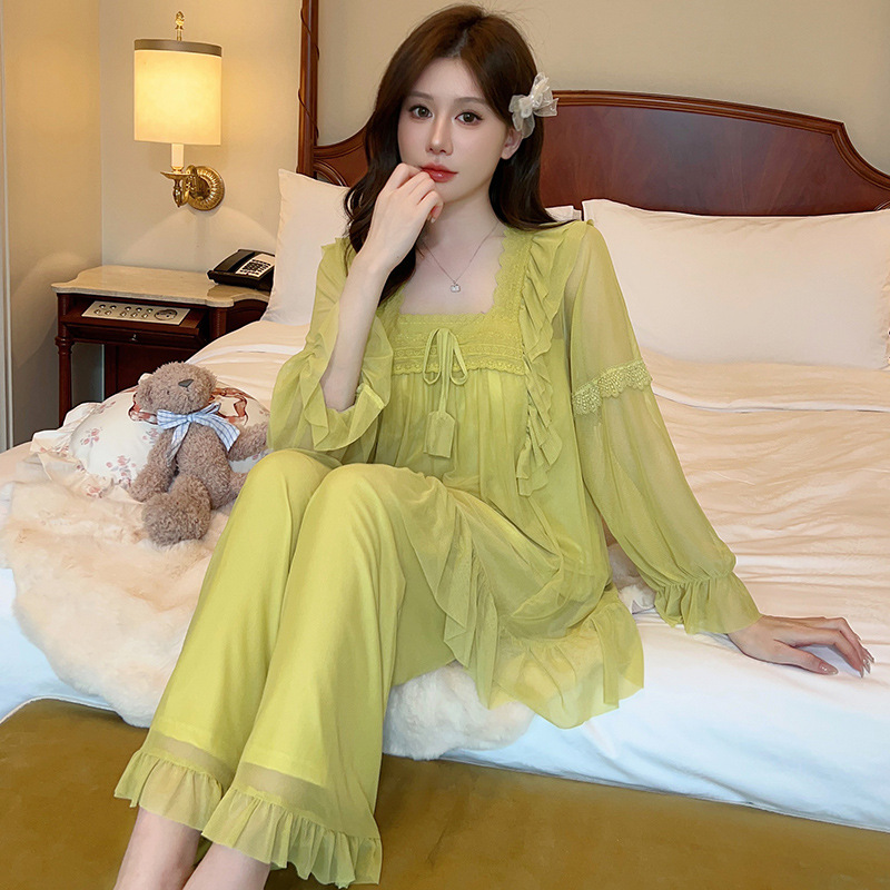 Square Collar Lace Loose Pajamas Suit