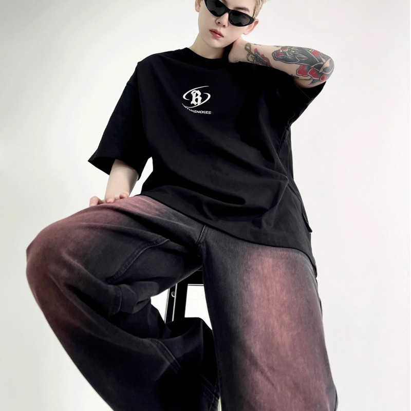 Men's Black Washed Red Jeans