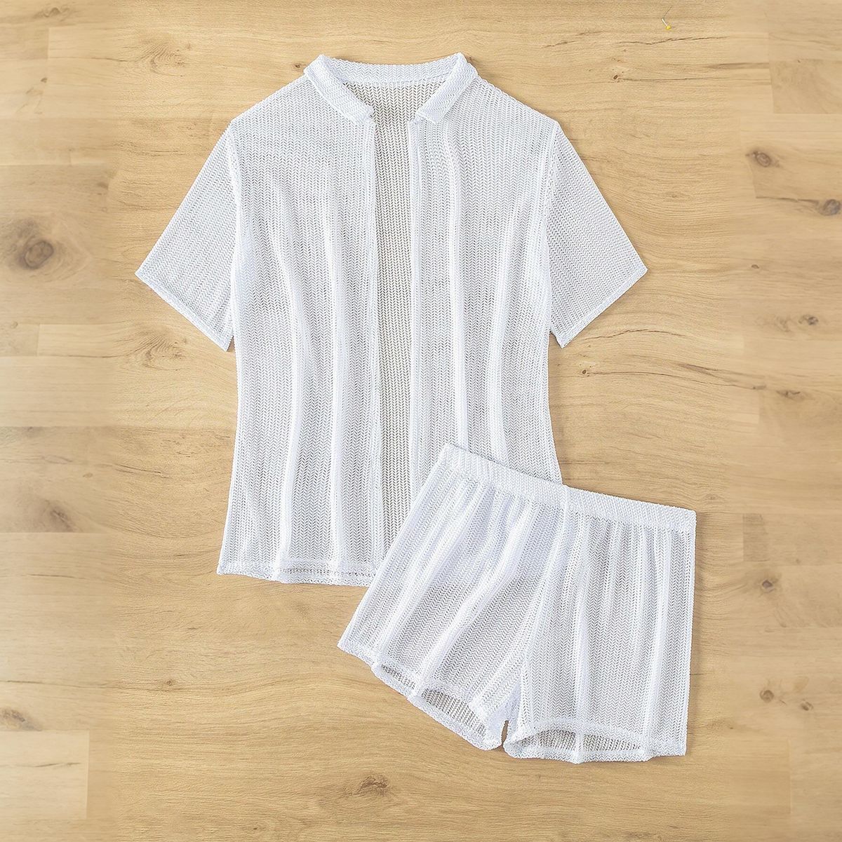 Casual Half-Sleeve Mesh Beach Set