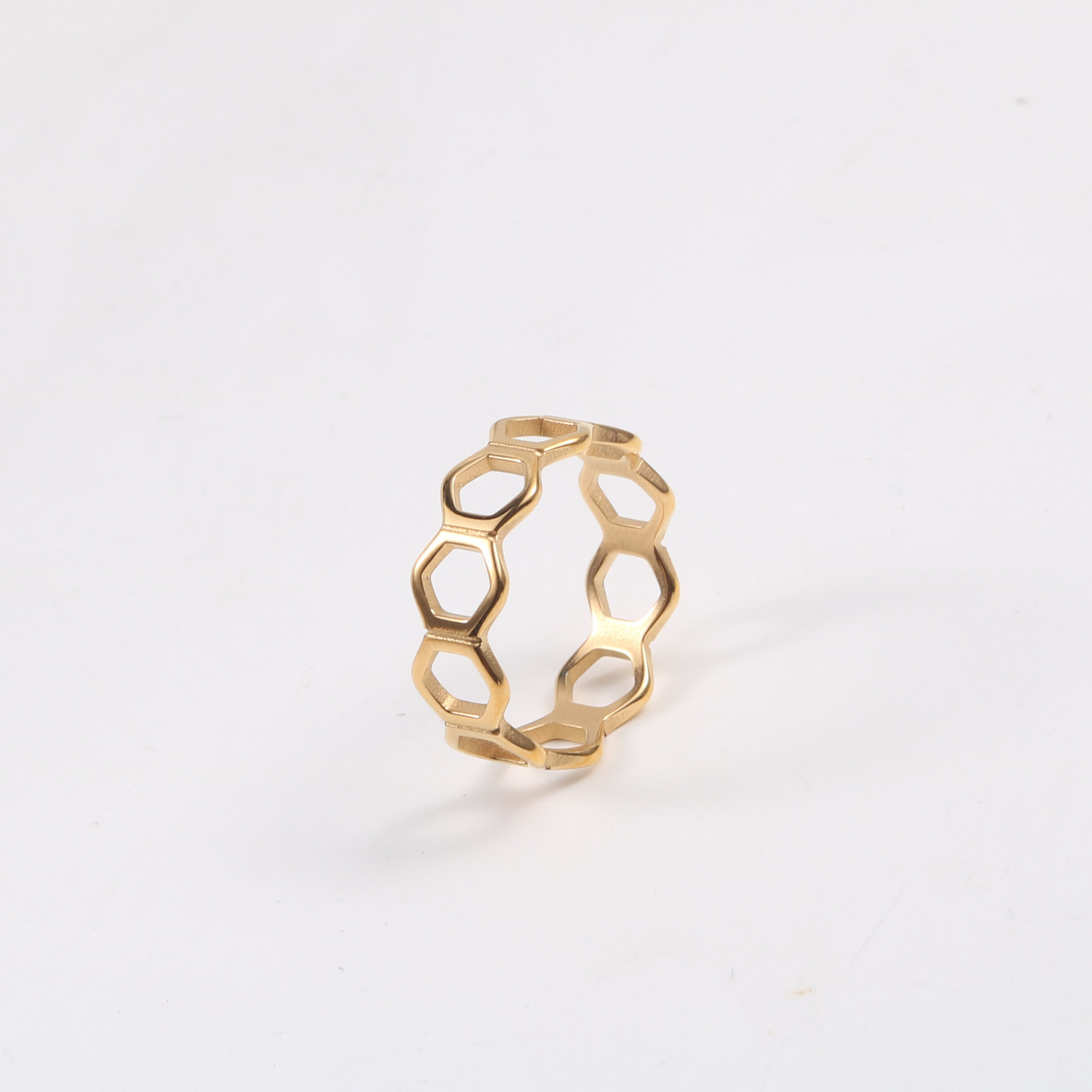 Hollow Honeycomb Ring Titanium Steel Plated 18K Gold