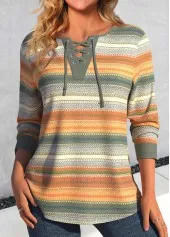 Printed Contrast Colour V-neck Long Sleeve T-shirt - No 3 Colour-Xl - View 1