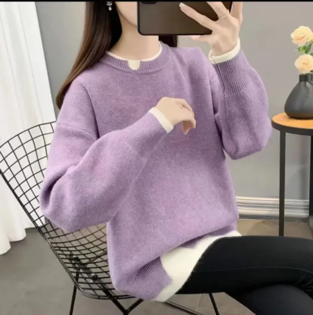 All matching Loose Knitted Pullover Top Violet Free Size - Shop at LoveMi