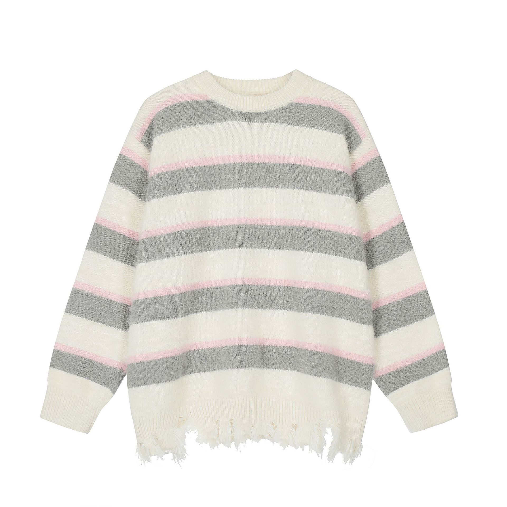 Maychao Vintage Color-block Crew Neck Knitted Sweater