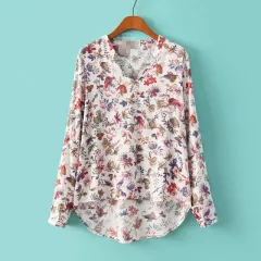 Women's Clothing V-neck Shirt Print Impermeable - White - View 1