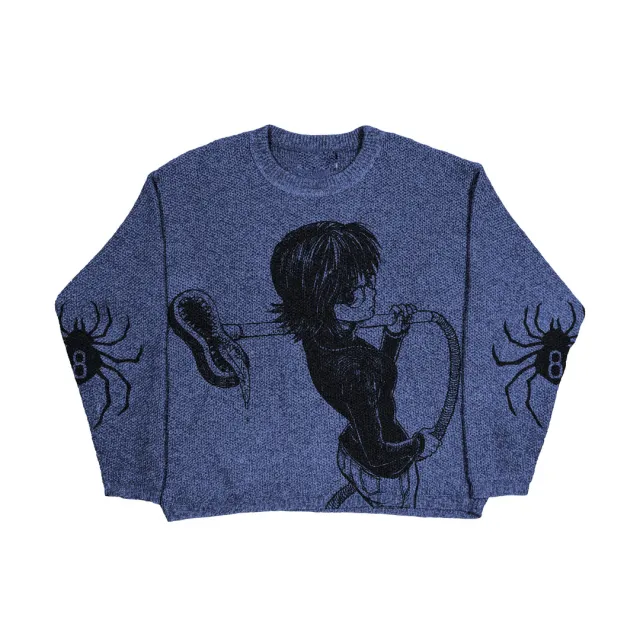 Round Neck Loose Sweater Coat Royal Blue - Shop at LoveMi