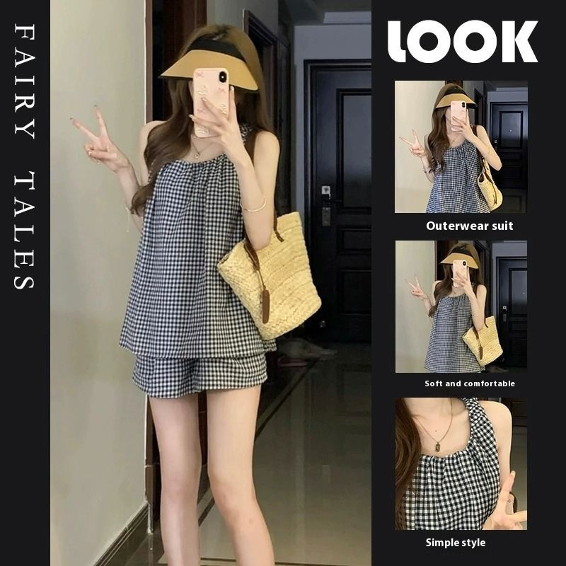 Bubble Cotton Sleeveless Vest Sweet With Chest Pad Home Wear Suit Double Short Suit - Shop at LoveMi