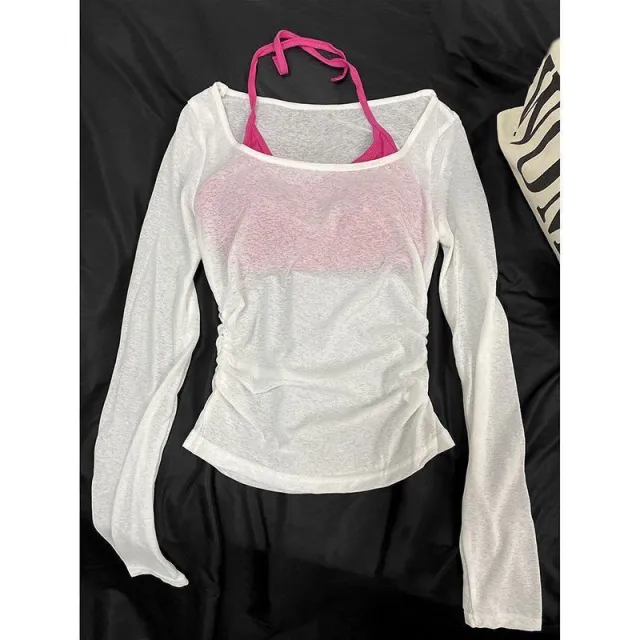 Sunscreen Knitted Blouse Thin Vest Two piece Set Rose Red Camisole White Coat - Shop at LoveMi