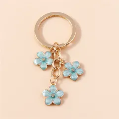 Sweet Girly Cherry Blossom Keychain - Lake Blue - View 1