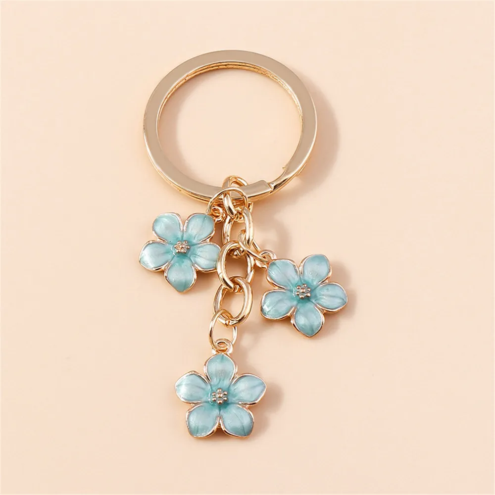 Sweet Girly Cherry Blossom Keychain - Lake Blue