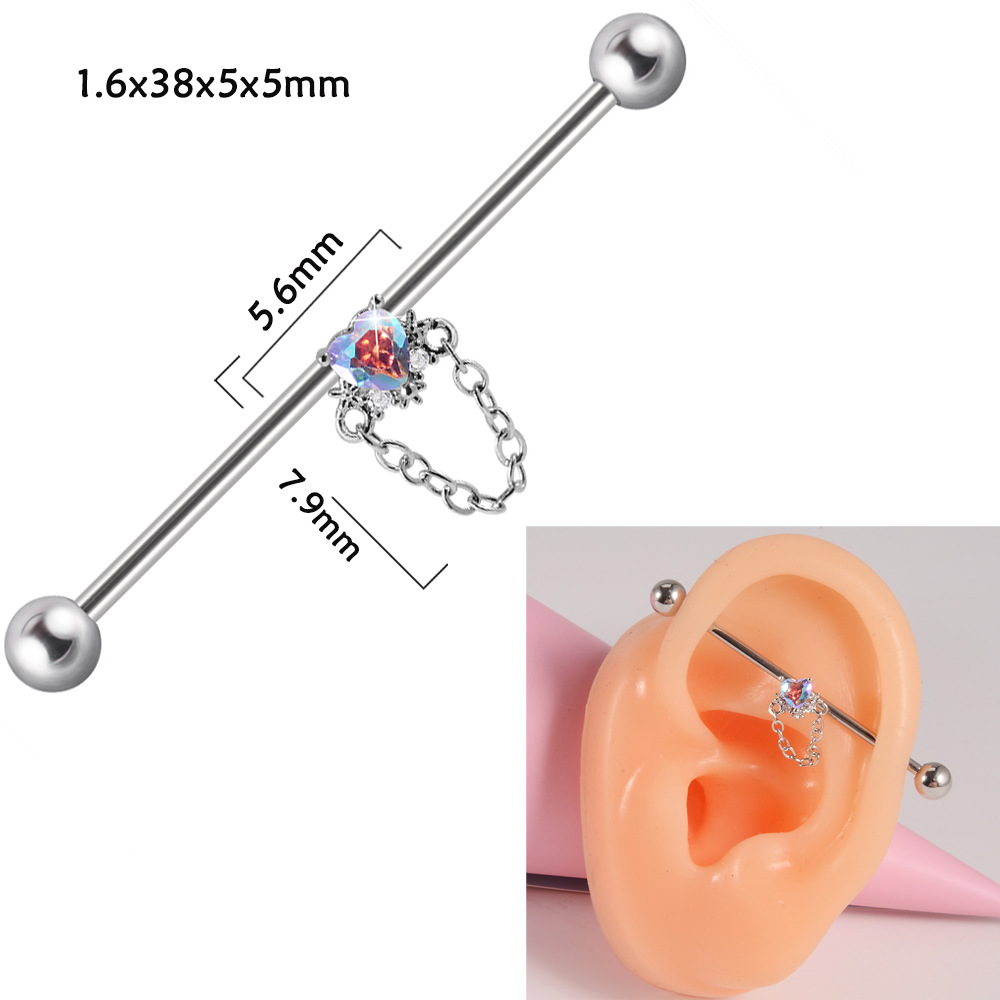 Stainless Steel Straight Bar Barbell Earrings, Small Snake Flower Wings