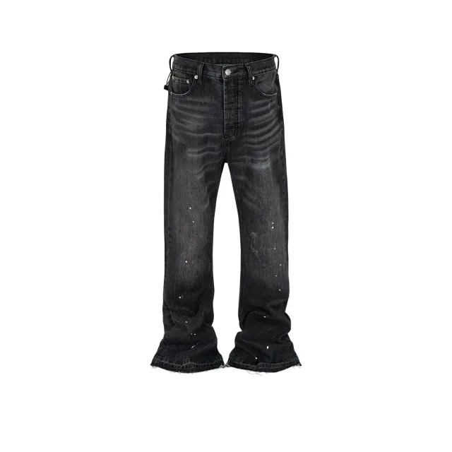 Splash Ink Slightly Jeans With Whiskers Black - Shop at LoveMi
