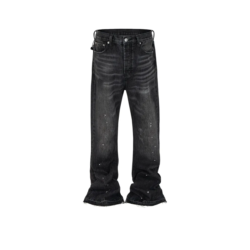Splash Ink Slightly Jeans With Whiskers - Black