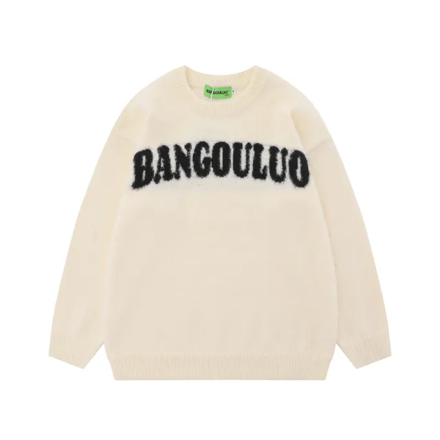 American Style Hip Hop Letter Crew Neck Sweater Japanese Loose Casual Apricot - Shop at LoveMi