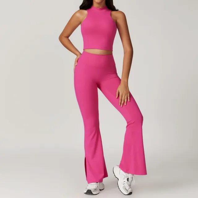 Tight Back Yoga Suit Outer Wear Casual Fitness Running Sports Skirt Vest Pants 2 Magenta Xl - Shop at LoveMi