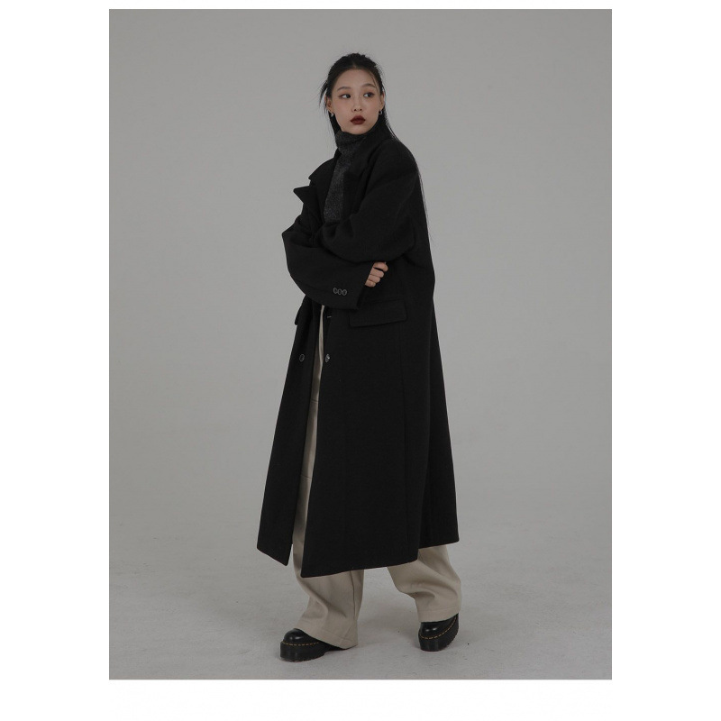 Korean-style Hepburn-inspired Long Coat Relaxed-fit Suit-style Oversized Wool Coat Versatile And Easy To Style - Image 2