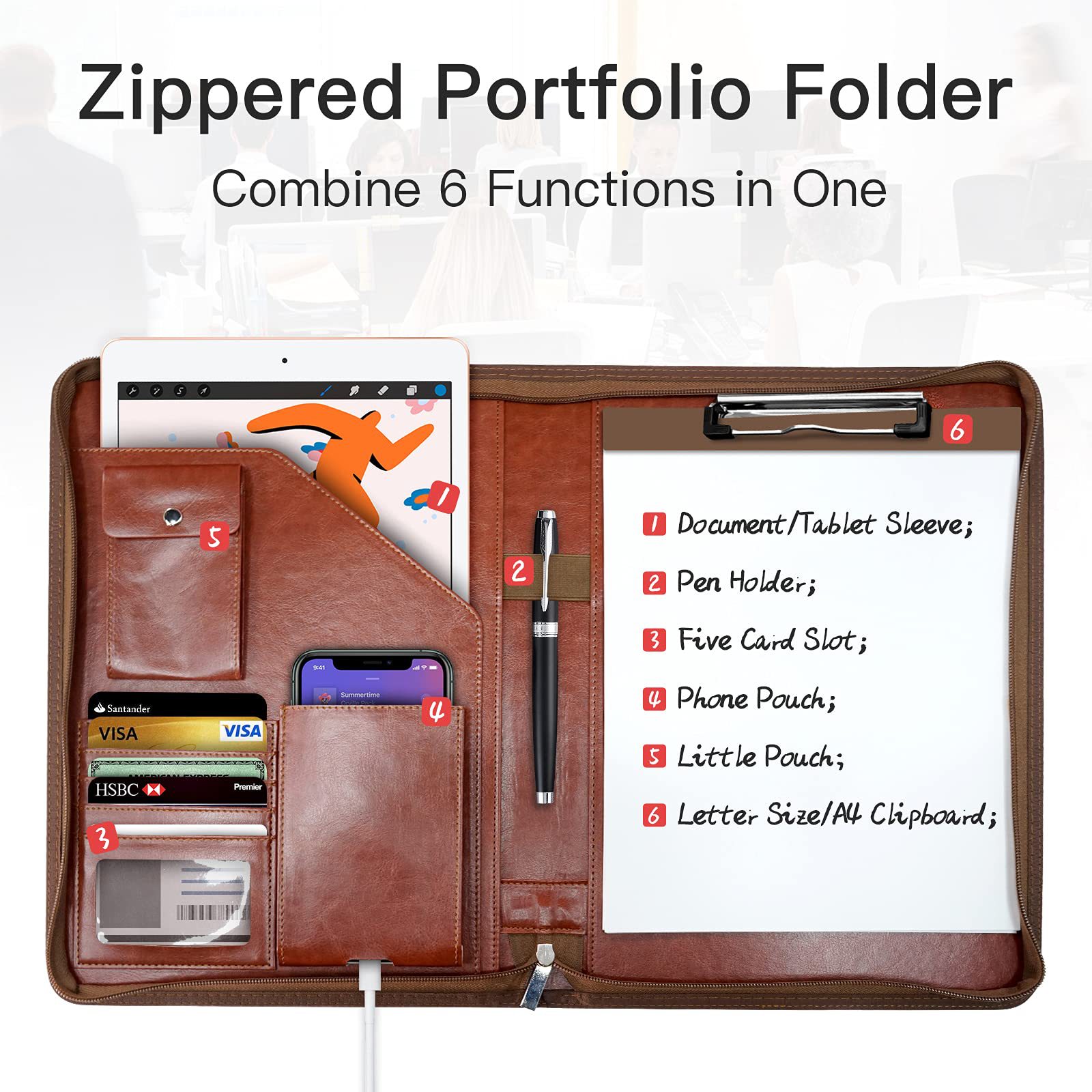 Zipper Buggy Bag Leather Planning Loose-leaf Envelope Storage Bag — foto 7
