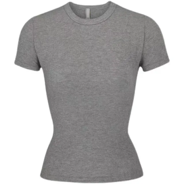 Threaded Cotton Round Neck Base Clothing Light Gray - Shop at LoveMi