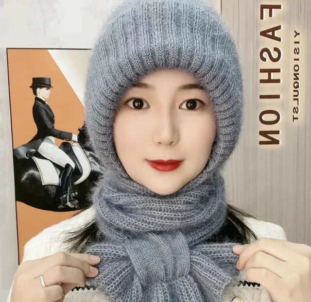 Autumn And Winter Squirrel velvet Double layer Knitted One piece Scarf Hat Gray - Shop at LoveMi