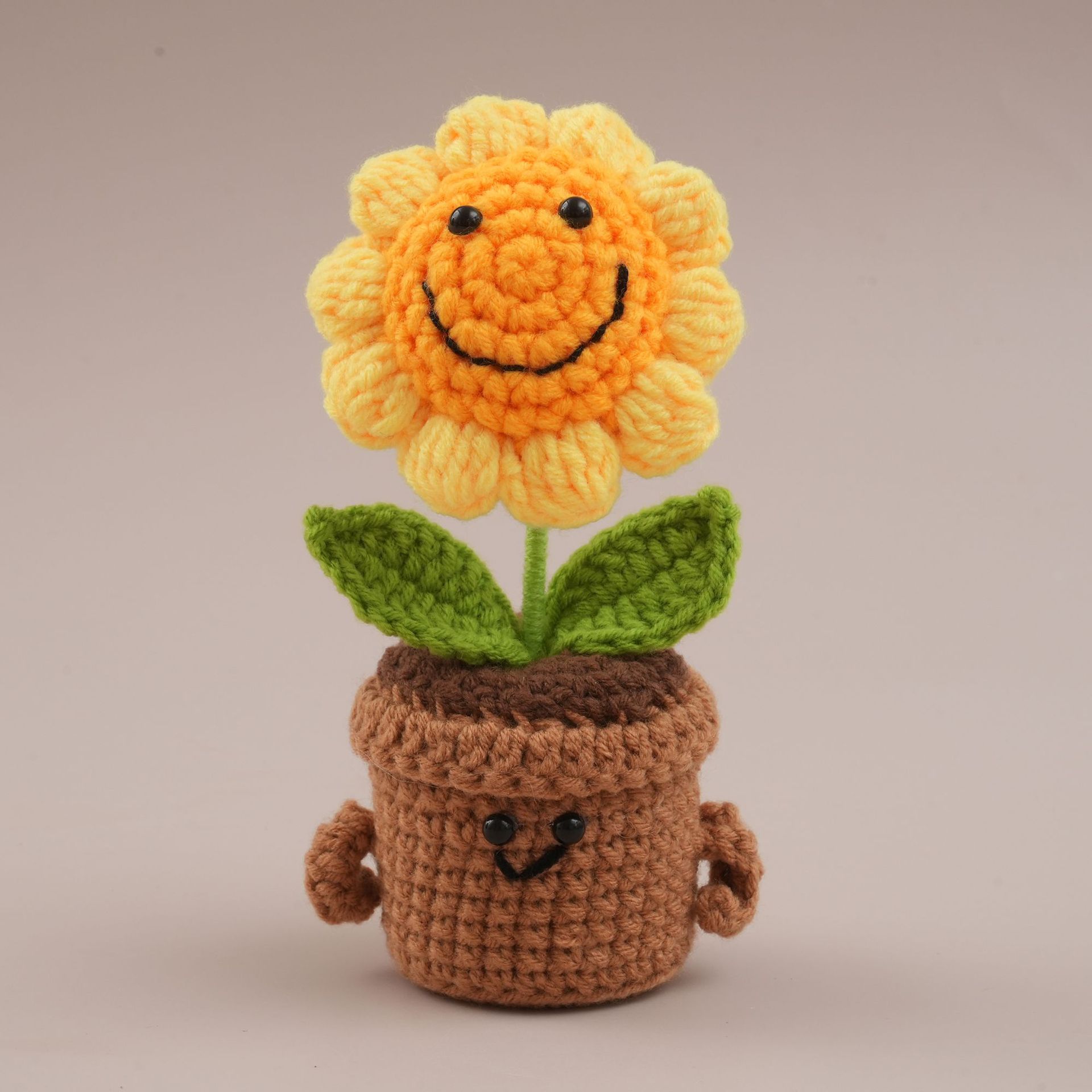 Hand-crocheted Wool Flower Pot And Floral Ornament