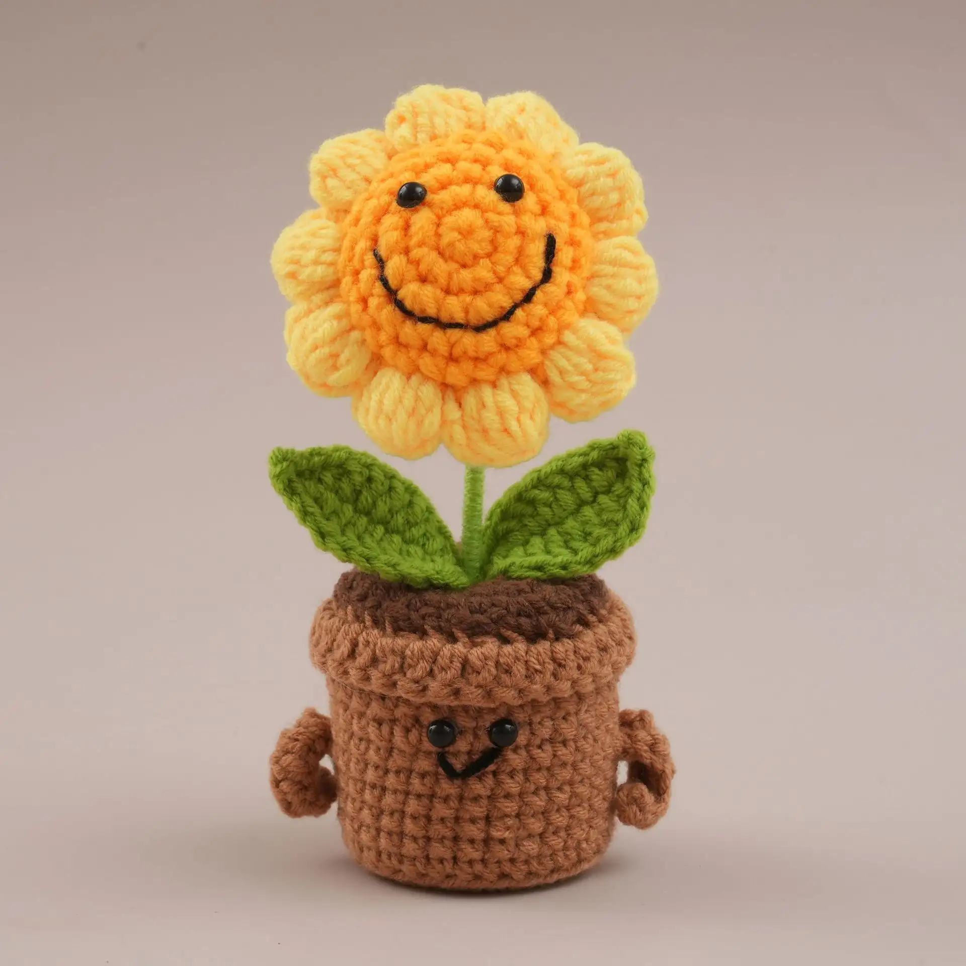 Hand-crocheted Wool Flower Pot And Floral Ornament