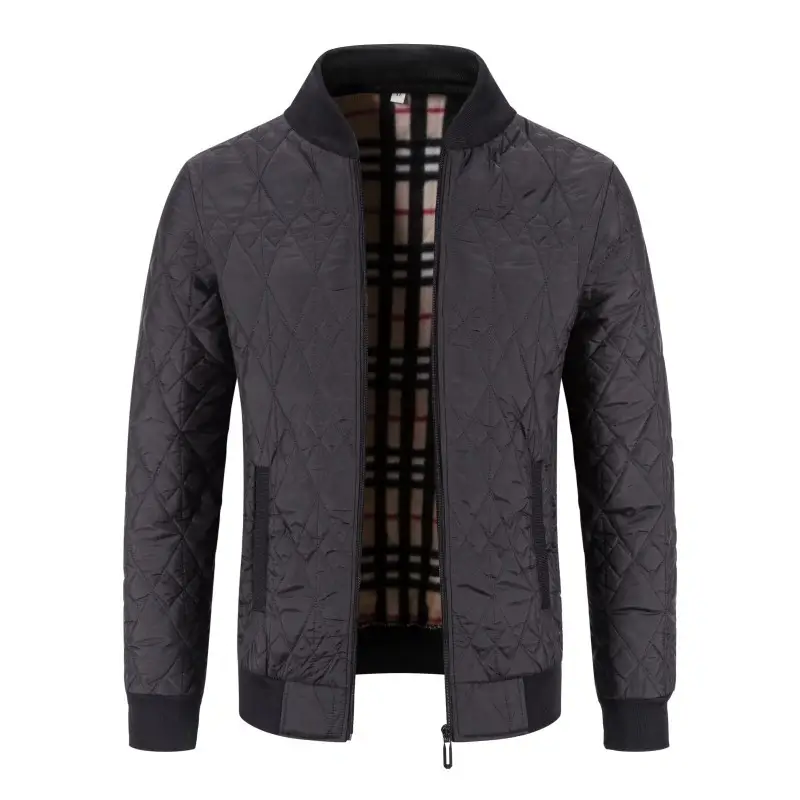 Men's Fleece-lined Thickened Diamond Plaid Jacket Cotton-padded Coat