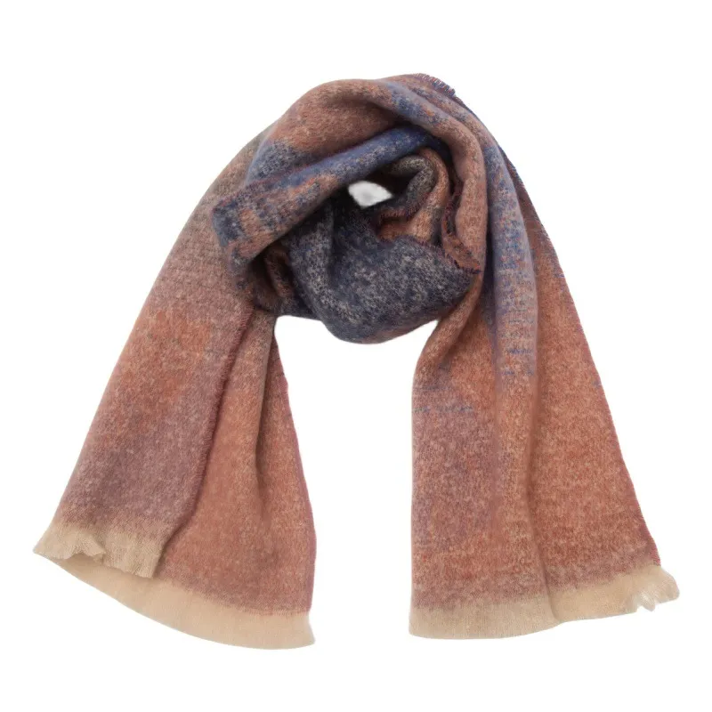 European And American Short Beard Jacquard Ginkgo Leaf Scarf Shawl - 03 Brown Blue Pink