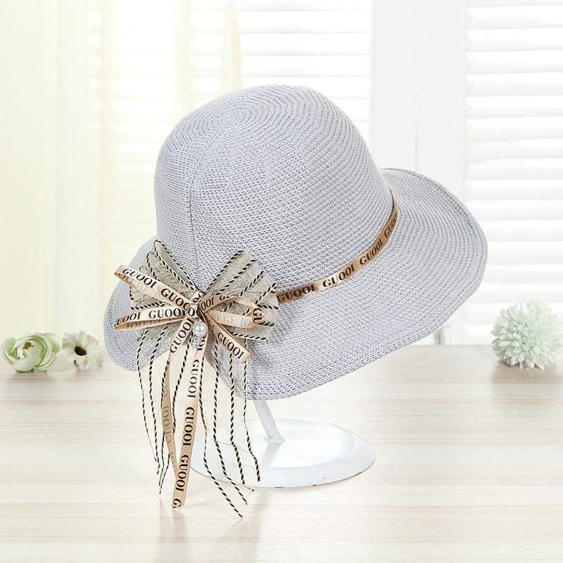 Straw Hat Bow Foldable Fashion