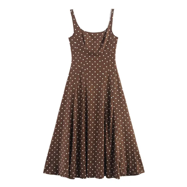 Summer Retro Waist controlled Polka Dot Midi Skirt Sling Dress Picture Color S - Shop at LoveMi