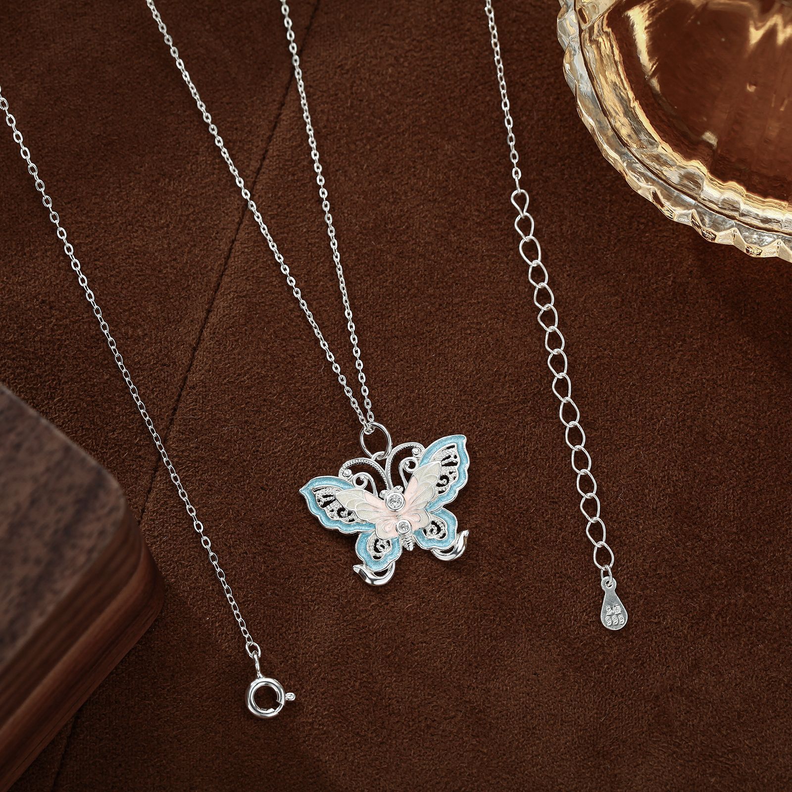 S999 Sterling Silver Pure Silver Necklace Female Butterfly Lock