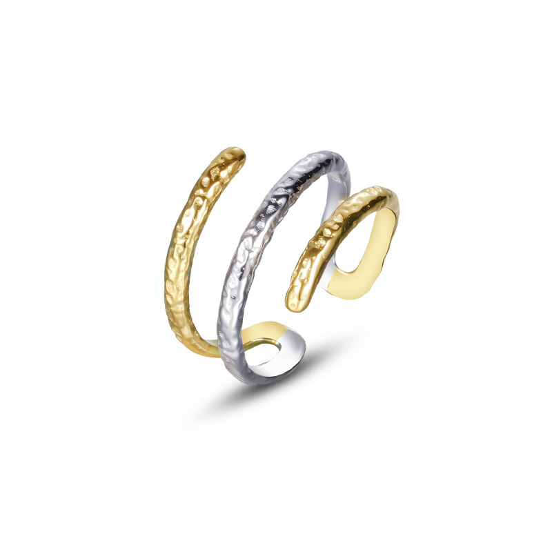 Women's Sterling Silver Line Winding Color Separation Open Ring