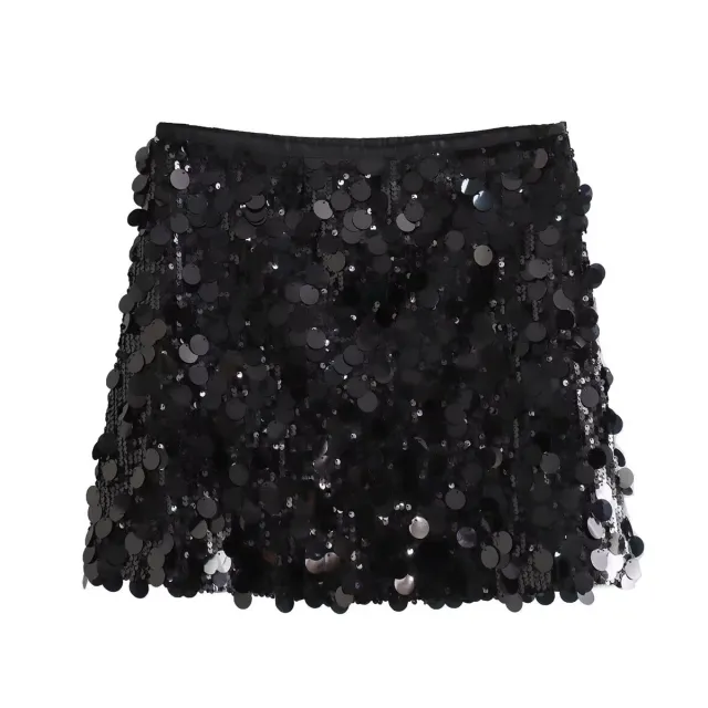Lady Sequin Decorated Mini Skirt Black - Shop at LoveMi