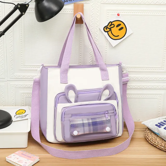 Waterproof Large Capacity Cartoon Handheld Canvas Crossbody Bag Purple - Shop at LoveMi