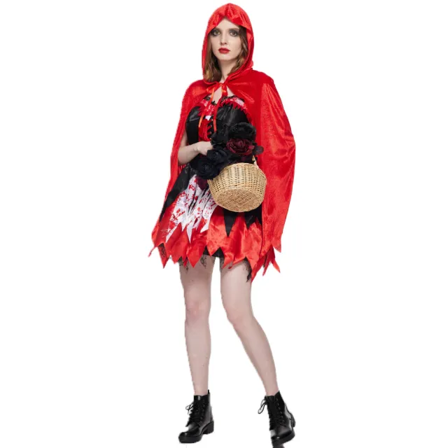 Spot Halloween New Classic Little Red Riding Hood Cosplay Clothes Bloodstain Horror Performance Costumes Witch Suit Dress Little Red Riding Hood - Shop at LoveMi
