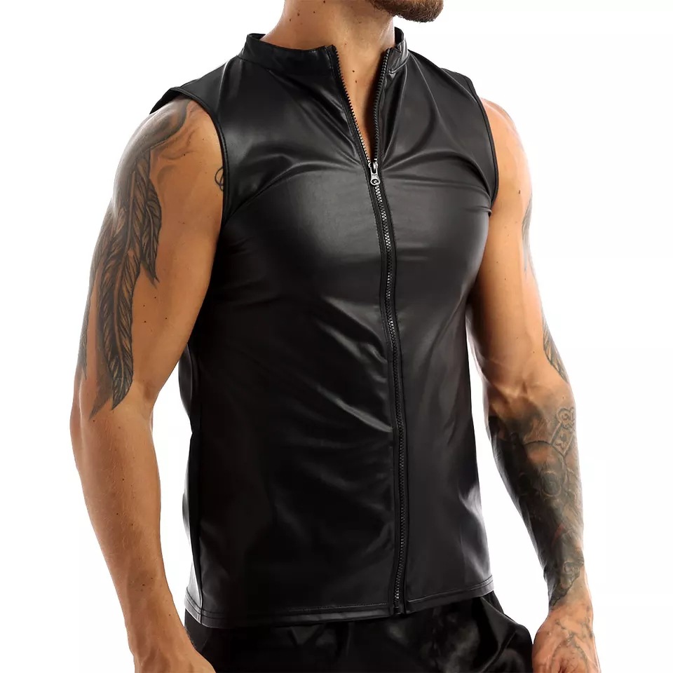 Title 1, Herren Tank Top aus mattem Leder Glänzendes Led...