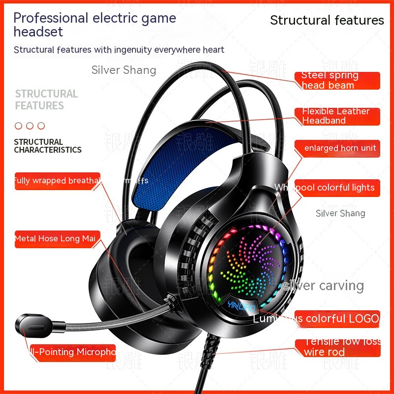 Vista 7 de Silver Eagle Q7 Head-mounted Computer Earphone With Microphone Luminous Channel USB Gaming Headset